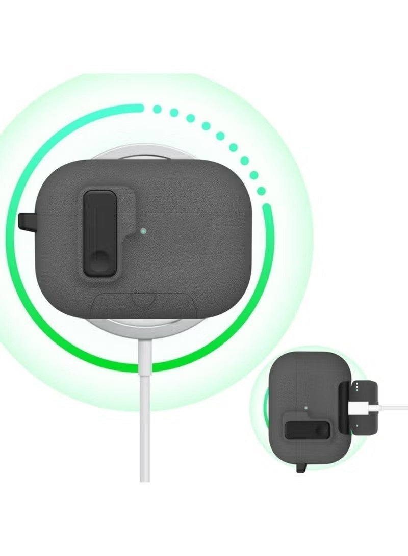 حافظة حماية عصرية وقابلة للقفل لسماعات AirPods Pro 3، توفر حماية قوية مع قفل آمن، مصممة خصيصًا لعلبة شحن سماعات Apple AirPods الجيل الثالث (رمادي). - Image 5